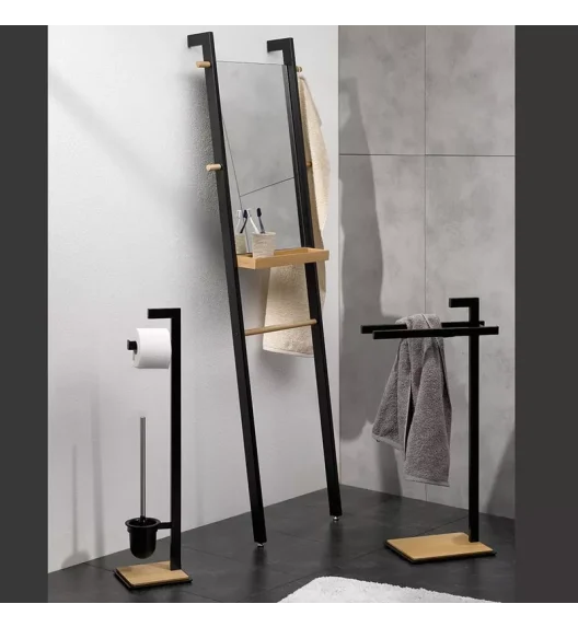 KELA | Oak | zestaw toaletowy, 20 x 20 x 82 cm, metal/drewno dębowe