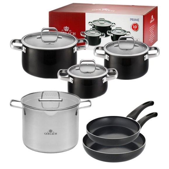 GERLACH PRIME Komplet Garnki z pokrywkami 6 el + Garnek 7 l Gerlach Ambiente + Patelnie Initial 24, 28 cm