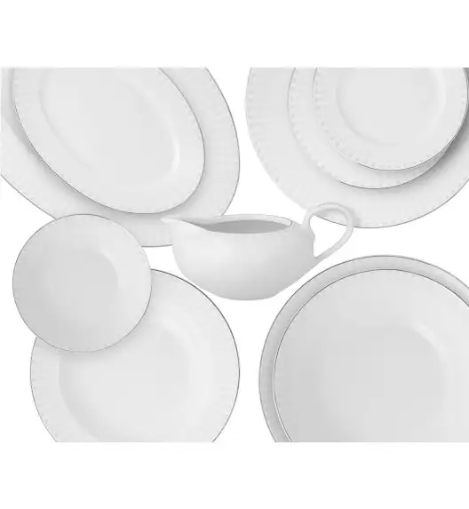 CHODZIEŻ YVONNE H109 PLATYNOWA Zestaw obiadowy 44 el / 12 osób / porcelana