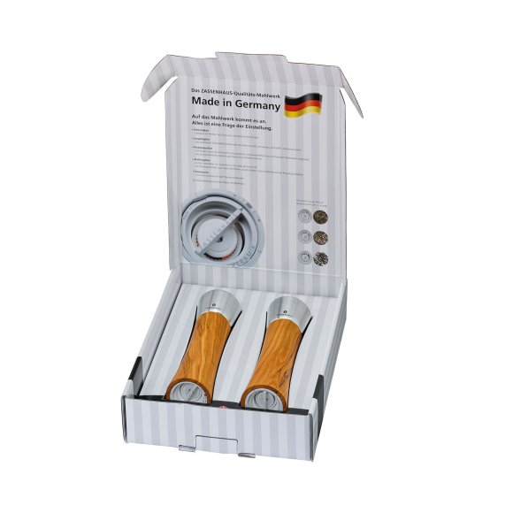 ZASSENHAUS | Augsburg | zestaw 2 młynków do soli i pieprzu z drewna oliwnego 18 cm