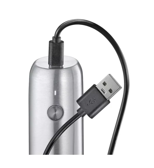 ZASSENHAUS | Köln | elektryczny młynek do pieprzu, ładowany przez USB, stal nierdzewna, śred. 4 x 14 cm