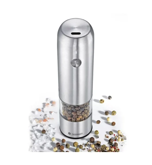 ZASSENHAUS | Köln | elektryczny młynek do pieprzu, ładowany przez USB, stal nierdzewna, śred. 4 x 14 cm