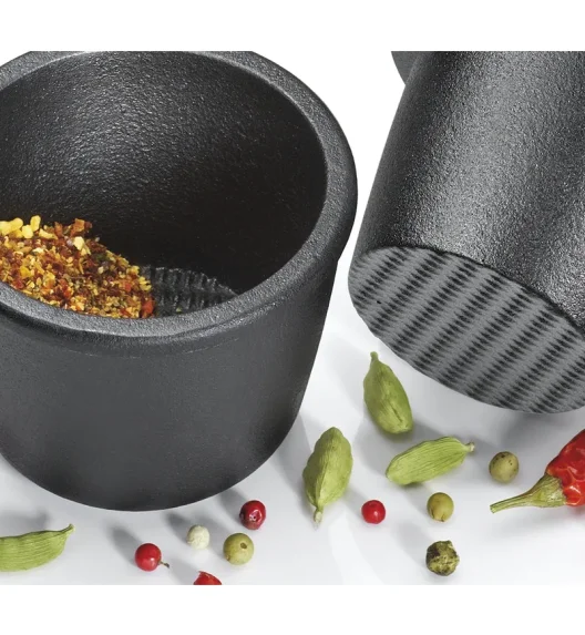 ZASSENHAUS | Worker | moździerz i młynek do przypraw na podstawce, drewno bukowe/żeliwo, 21 x 10 x 15,5 cm