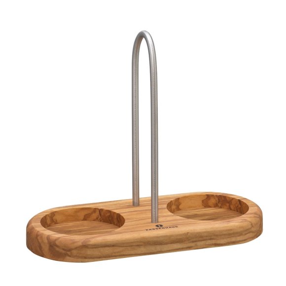 ZASSENHAUS | podstawka pod młynki z uchwytem, drewno oliwne, 17x8x15 cm, śred. otworów 6 cm