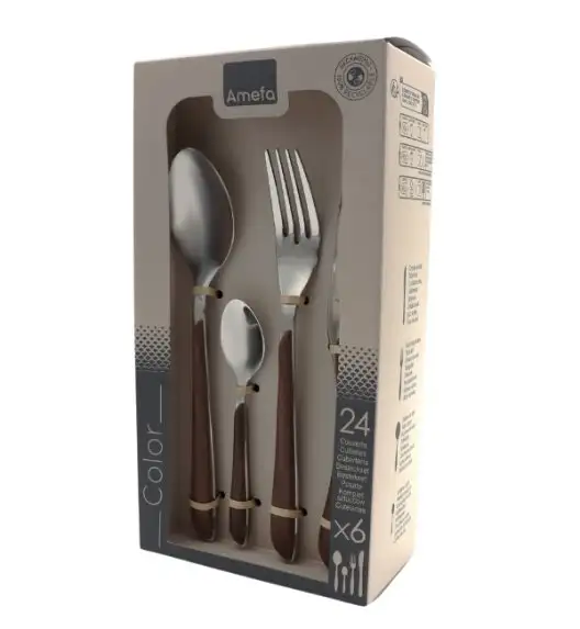 AMEFA ECLAT NATURE Sztućce UE 96 elementów dla 24 osób w pudełku / efekt ciemnego drewna