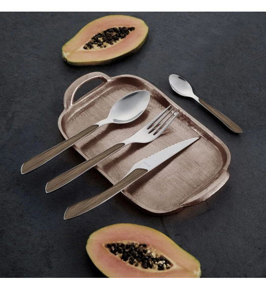 AMEFA ECLAT NATURE Sztućce UE 96 elementów dla 24 osób w pudełku / efekt ciemnego drewna