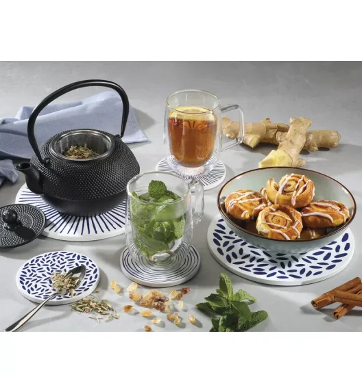 ZASSENHAUS | Nordic | podkładka pod szklankę, ceramika/korek, śred. 11 cm, krople