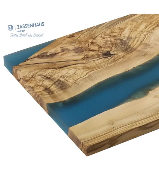 ZASSENHAUS | deska do serwowania, drewno oliwne/żywica epoksydowa, 45 x 22 cm, niebieska
