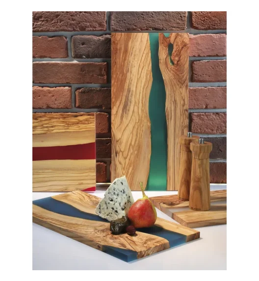 ZASSENHAUS | deska do serwowania, drewno oliwne/żywica epoksydowa, 45 x 22 cm, niebieska