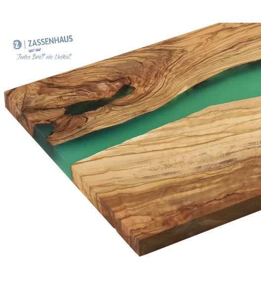 ZASSENHAUS | deska do serwowania, drewno oliwne/żywica epoksydowa, 45 x 22 cm, zielona