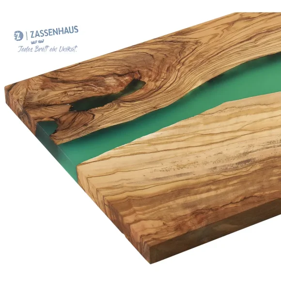ZASSENHAUS | deska do serwowania, drewno oliwne/żywica epoksydowa, 45 x 22 cm, zielona