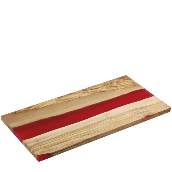 ZASSENHAUS | deska do serwowania, drewno oliwne/żywica epoksydowa, 45 x 22 cm, czerwona