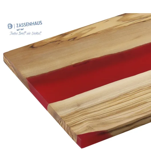 ZASSENHAUS | deska do serwowania, drewno oliwne/żywica epoksydowa, 45 x 22 cm, czerwona
