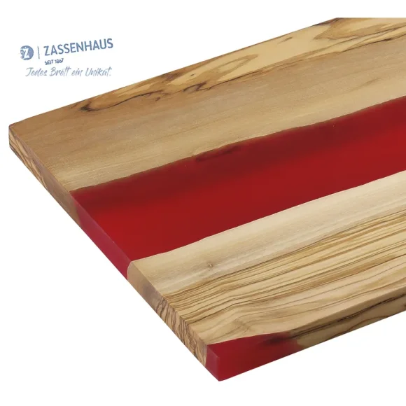 ZASSENHAUS | deska do serwowania, drewno oliwne/żywica epoksydowa, 45 x 22 cm, czerwona