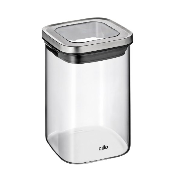 CILIO | Cubo | pojemnik kuchenny, szkło borokrzemowe/stal nierdzewna, 10 x 10 x 14,5 cm, 1,0 l