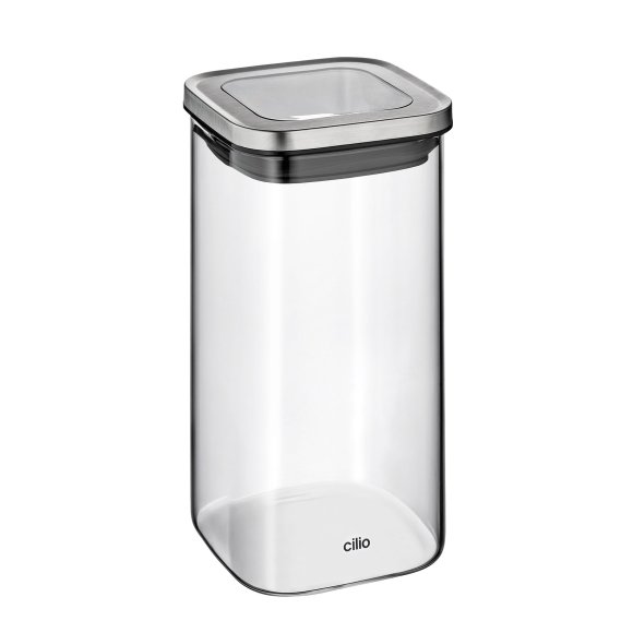 CILIO | Cubo | pojemnik kuchenny, szkło borokrzemowe/stal nierdzewna, 10 x 10 x 19 cm, 1,35 l