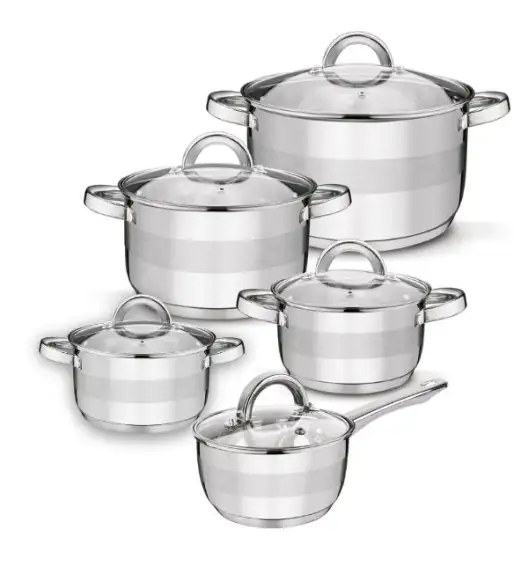 WYPRZEDAŻ! TADAR ROGER Komplet garnków nierdzewnych 12 el z patelnią non stick (BRAK PATELNI = 10 EL) / indukcja