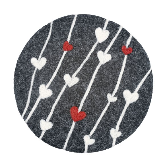 CILIO | LANA CUORE | podkładka pod gorące naczynia, śred. 21 cm, owcza wełna, szaro-biała