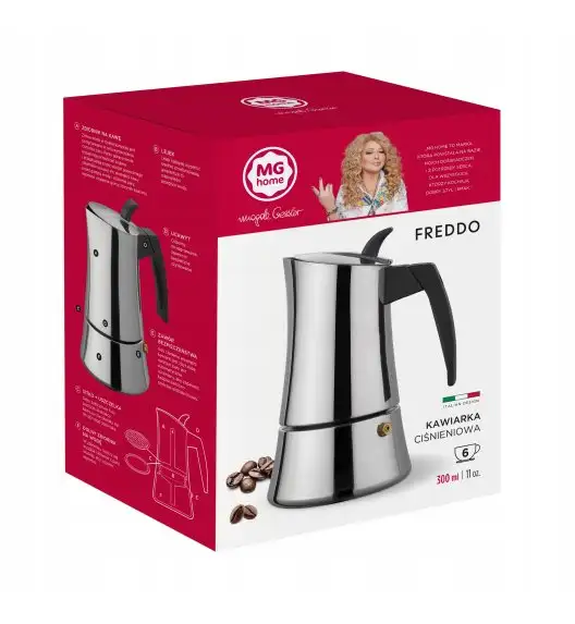 MG HOME | FREDDO Kawiarka stalowa / srebrna 300 ml / 6 filiżanek