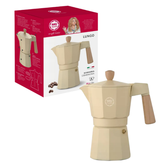 MG HOME | LUNGO Kawiarka aluminiowa / kremowa 300 ml / 6 filiżanek
