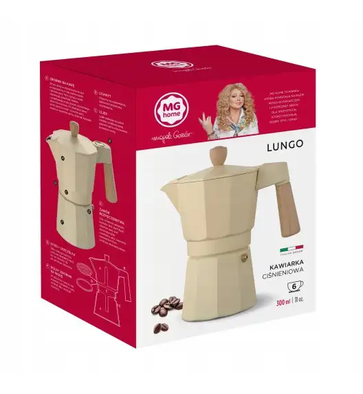 MG HOME | LUNGO Kawiarka aluminiowa / kremowa 300 ml / 6 filiżanek