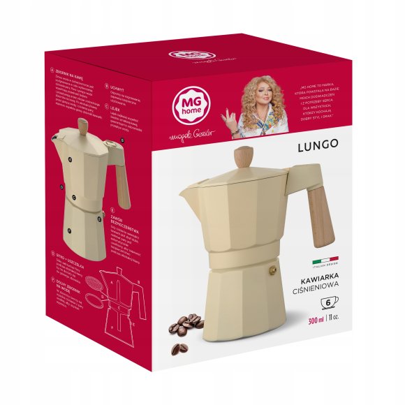 MG HOME | LUNGO Kawiarka aluminiowa / kremowa 300 ml / 6 filiżanek