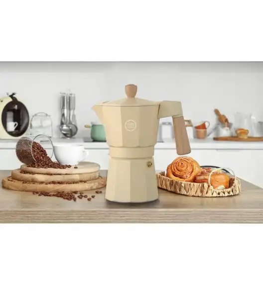 MG HOME | LUNGO Kawiarka aluminiowa / kremowa 300 ml / 6 filiżanek