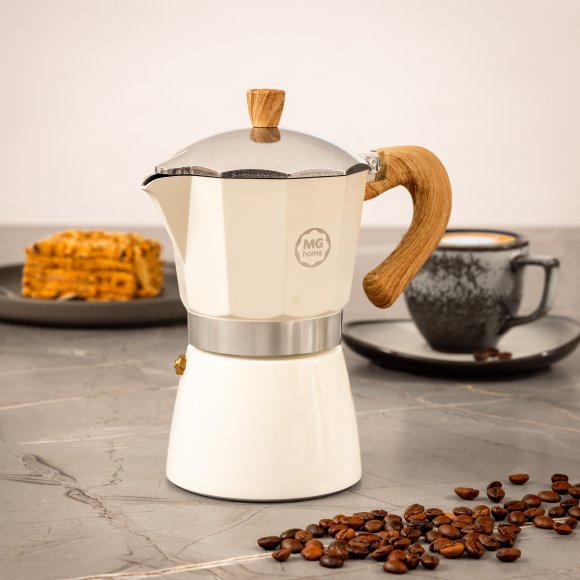 MG HOME | CREMA Kawiarka aluminiowa 300 ml / 6 filiżanek | BIAŁA 