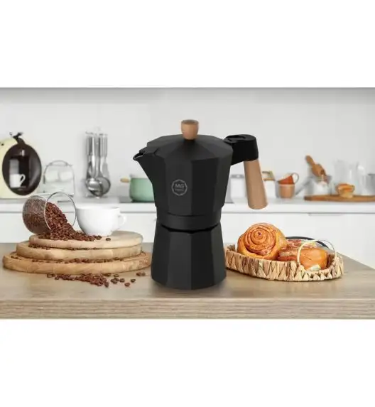 MG HOME | GALAO Kawiarka aluminiowa / czarna 300 ml / 6 filiżanek