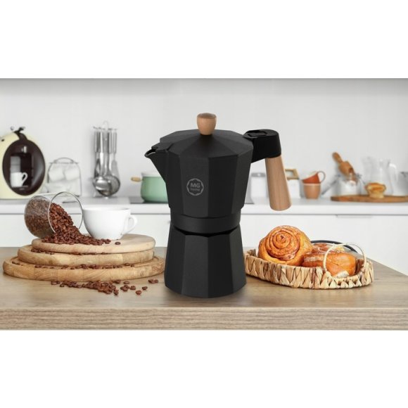 MG HOME | GALAO Kawiarka aluminiowa / czarna 300 ml / 6 filiżanek
