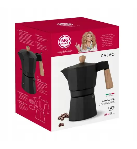 MG HOME | GALAO Kawiarka aluminiowa / czarna 300 ml / 6 filiżanek
