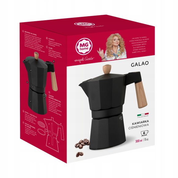 MG HOME | GALAO Kawiarka aluminiowa / czarna 300 ml / 6 filiżanek