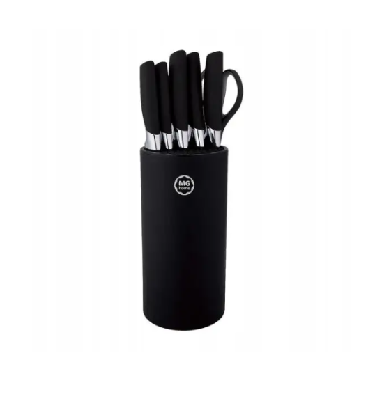 MG HOME | BLACK Zestaw 5 noży w bloku + nożyczki / stal nierdzewna