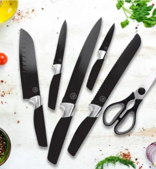 MG HOME | BLACK Zestaw 5 noży w bloku + nożyczki / stal nierdzewna