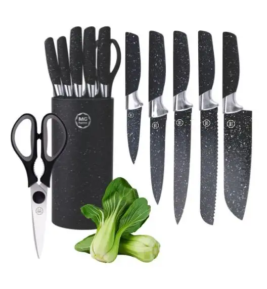 MG HOME | MARBLE Zestaw 5 noży w bloku + nożyczki / stal nierdzewna