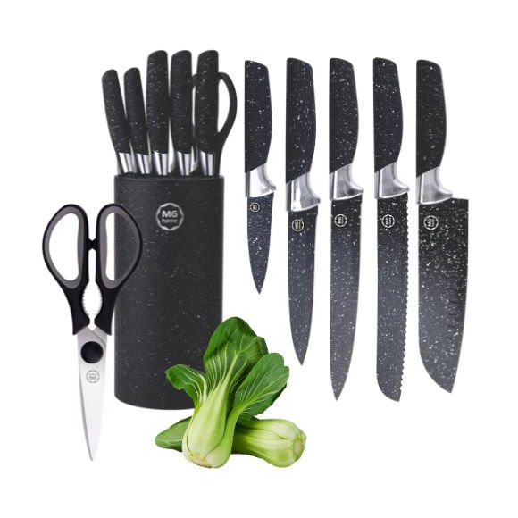 MG HOME | MARBLE Zestaw 5 noży w bloku + nożyczki / stal nierdzewna