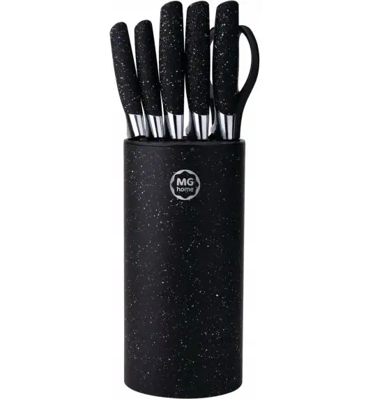 MG HOME | MARBLE Zestaw 5 noży w bloku + nożyczki / stal nierdzewna