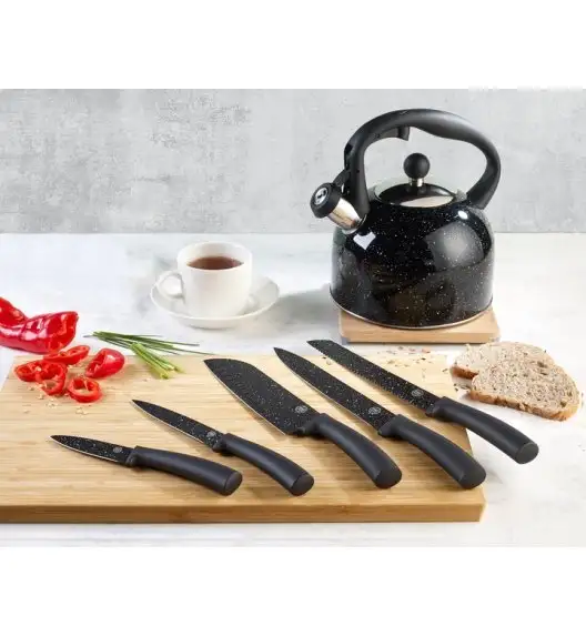 MG HOME | MARBLE Zestaw 5 noży w bloku + nożyczki / stal nierdzewna