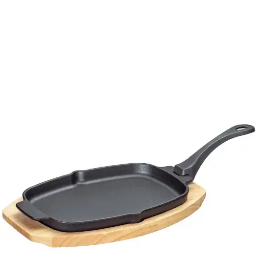 KÜCHENPROFI | BBQ | patelnia do serwowania na podstawce, odłączany uchwyt, 33 x 21 x 4 cm, żeliwo/drewno sosnowe