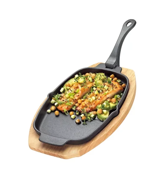 KÜCHENPROFI | BBQ | patelnia do serwowania na podstawce, odłączany uchwyt, 33 x 21 x 4 cm, żeliwo/drewno sosnowe