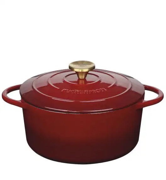 KÜCHENPROFI | Provence | garnek do zapiekania, emaliowane żeliwo, 4,2 l, śred. 24 x 11,5 cm, ciemnoczerwony/mosiądzowy