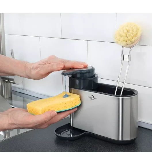KÜCHENPROFI | Primus | organizer na akcesoria do zmywania z dozownikiem, stal nierdzewna/tworzywo sztuczne, 18 x 13 x 16 cm