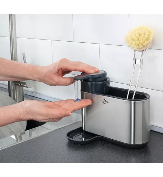 KÜCHENPROFI | Primus | organizer na akcesoria do zmywania z dozownikiem, stal nierdzewna/tworzywo sztuczne, 18 x 13 x 16 cm