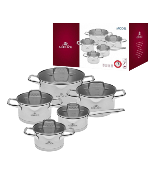 GERLACH MODEL Komplet Garnki z pokrywkami 10 el / stal nierdzewna 18/10 / INDUKCJA 