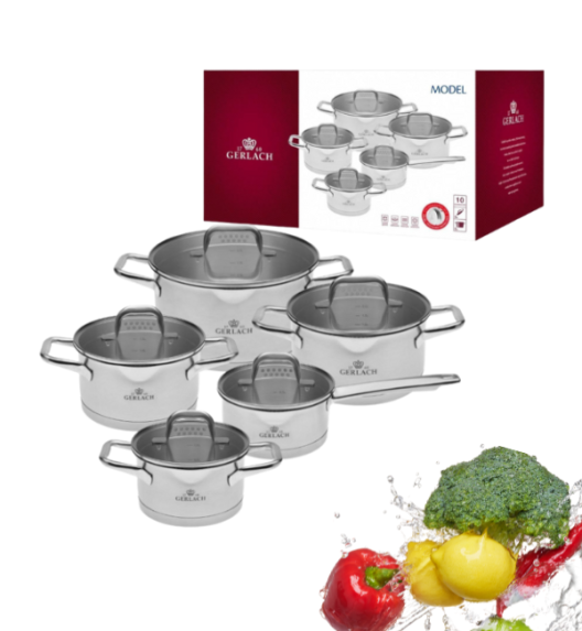 GERLACH MODEL Komplet Garnki z pokrywkami 10 el / stal nierdzewna 18/10 / INDUKCJA 