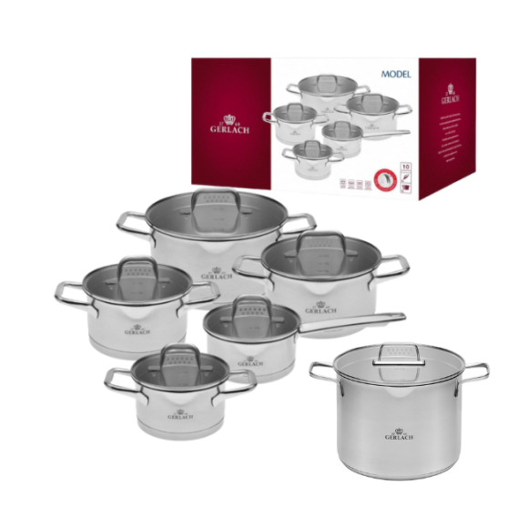 GERLACH MODEL Komplet Garnki z pokrywkami 10 el + Gerlach Ambiente Garnek 7 l z pokrywką 24 cm 