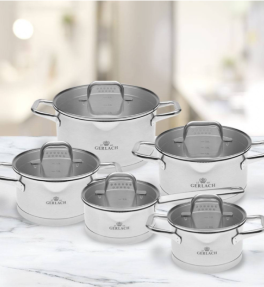 GERLACH MODEL Komplet Garnki z pokrywkami 10 el + Gerlach Ambiente Garnek 7 l z pokrywką 24 cm + Brytfanna Granitex 32 cm