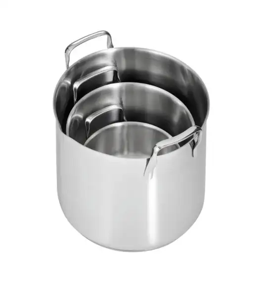 WYPRZEDAŻ! ROHE TINY MARCO Komplet 3 kompaktowych garnków z pokrywkami | stal nierdzewna 18/10 | indukcja | niemiecka jakość