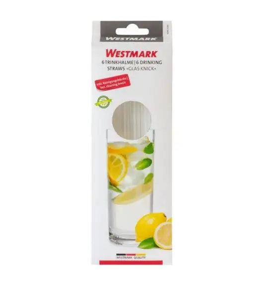 WYPRZEDAŻ! WESTMARK Zestaw 6 wygiętych słomek szklanych + szczotka / szkło