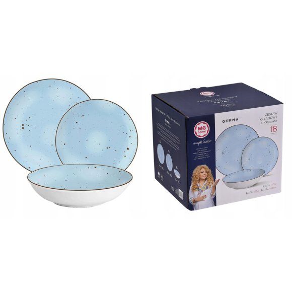 MG HOME | ZESTAW OBIADOWY Z PORCELANY GEMMA BLUE 18 EL / 6 OS